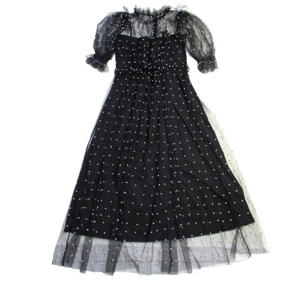 NWT Hunter Bell Bennett in Black Pearl Embellished Mesh Tulle Maxi Dress 12 - Picture 1 of 6